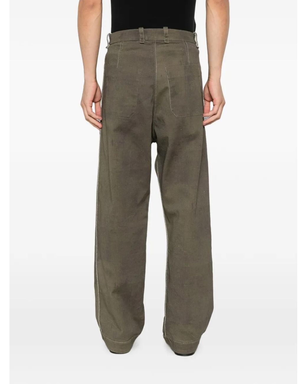 Masnada Gray Panelled Distressed-Effect Trousers for men