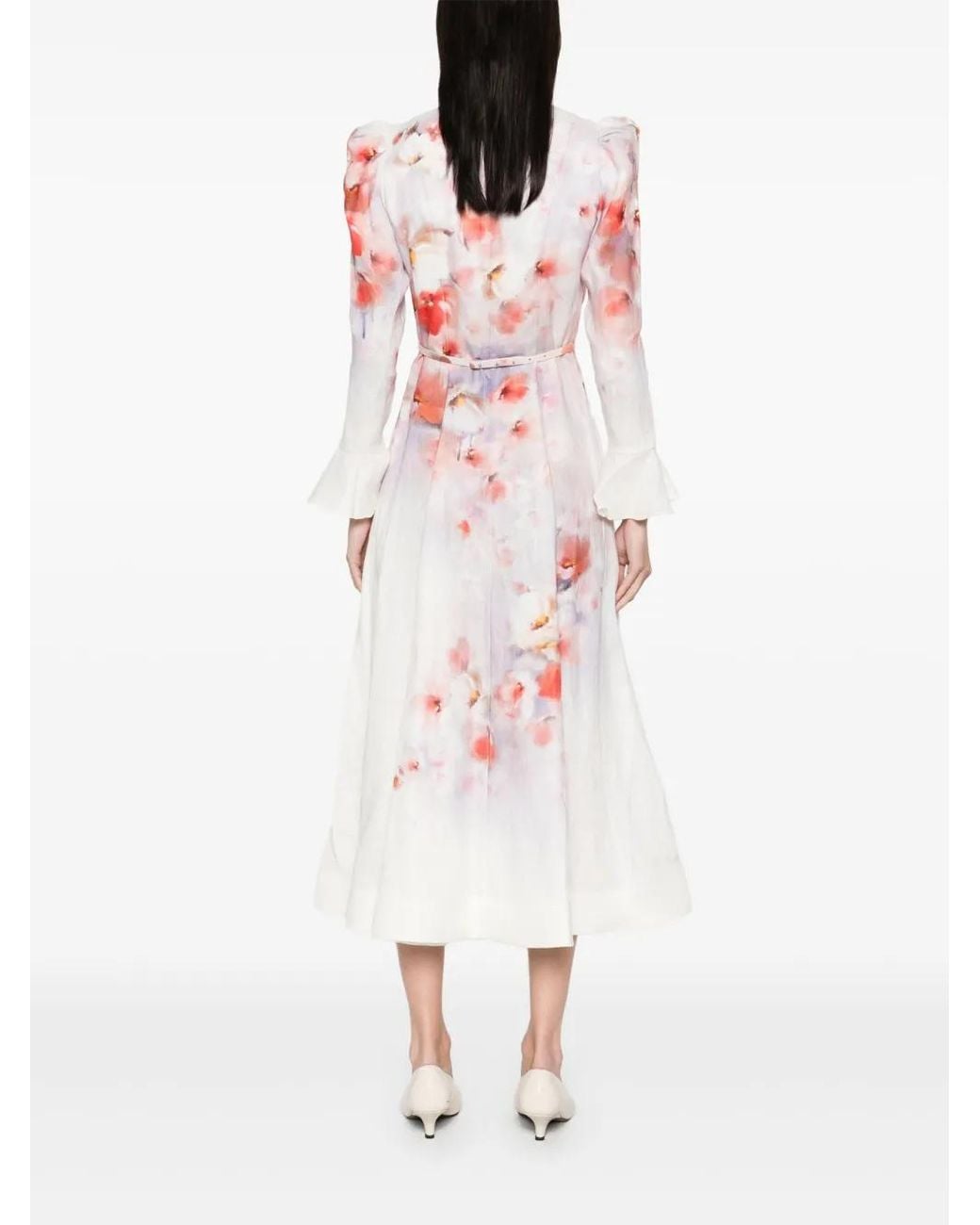 Zimmermann Multicolor Floral Linen Midi Dress Ciara