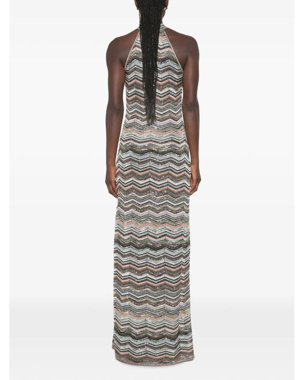Missoni White Long Dress With Halterneck And Sequins
