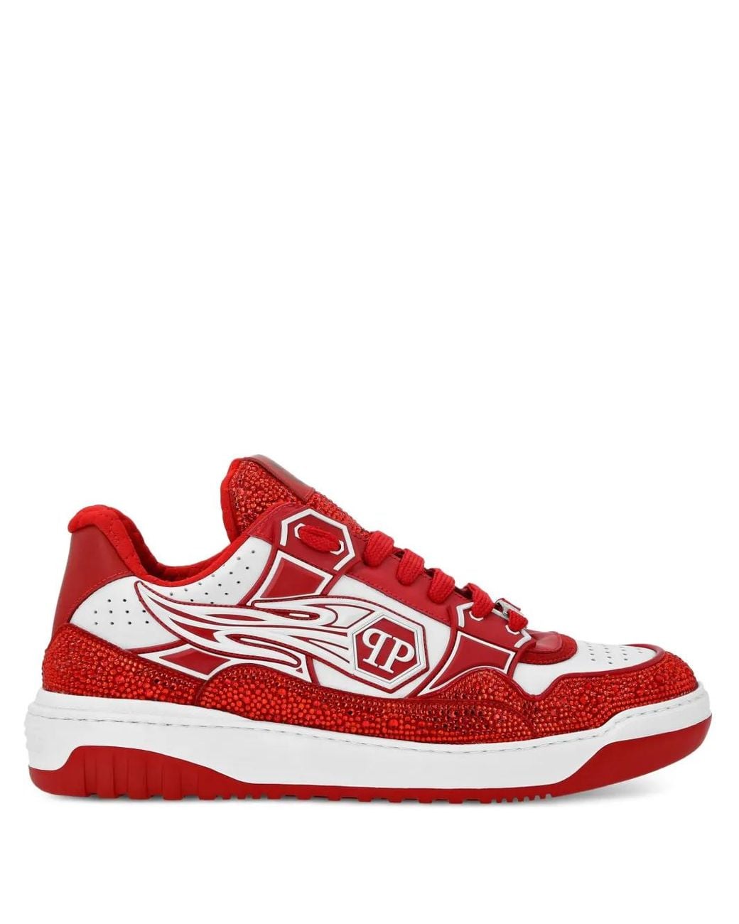 Philipp Plein Red Leather Low-Top Sneakers Moon Walker for men