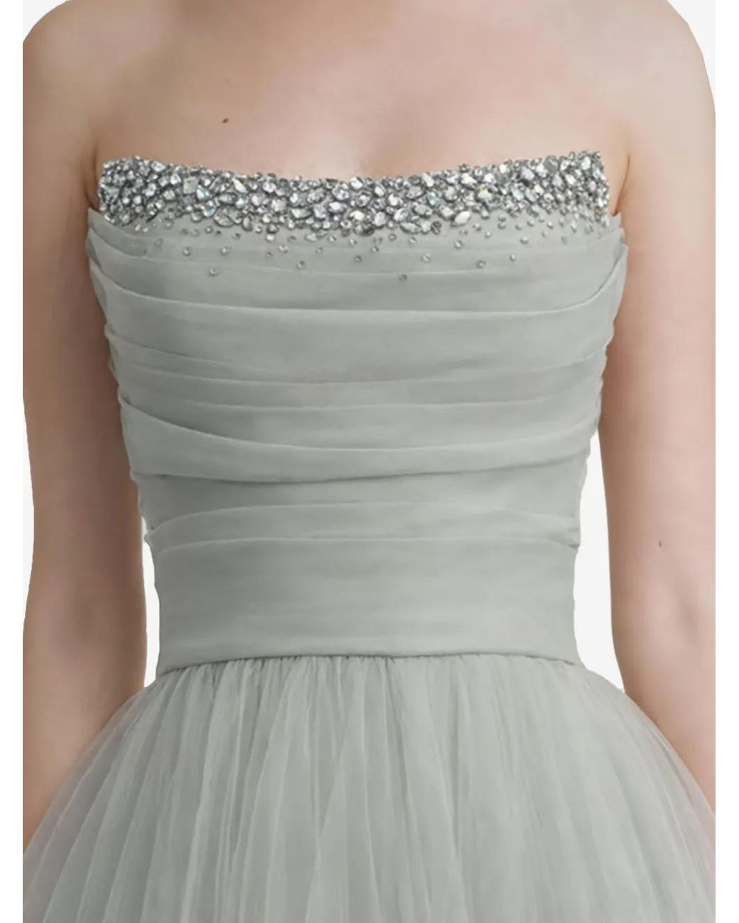Gemy Maalouf White Crystal-Embellished Strapless Gown