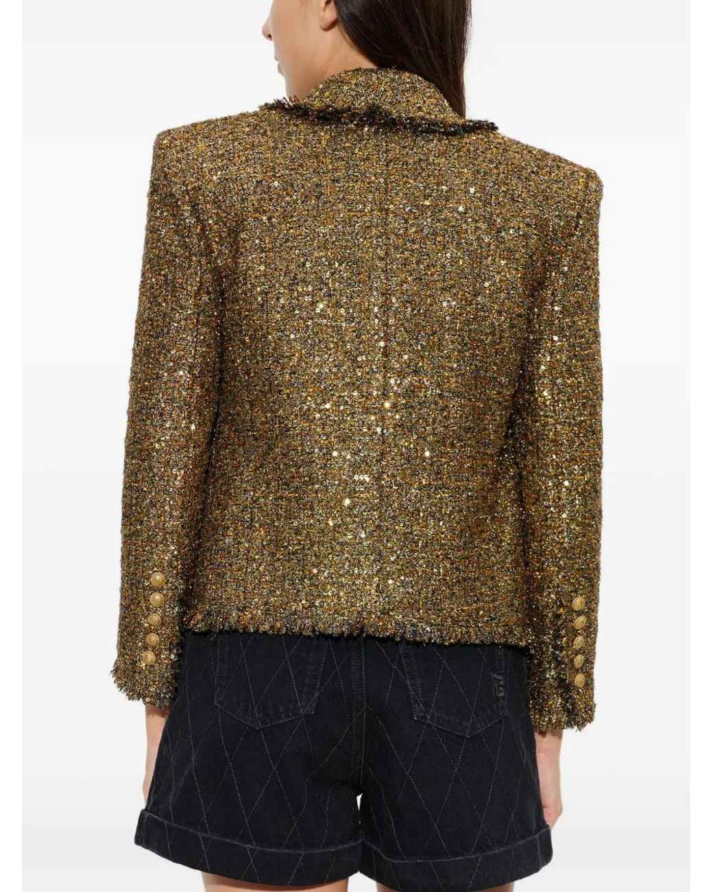 Balmain Green Blazer En Tweed À Sequins