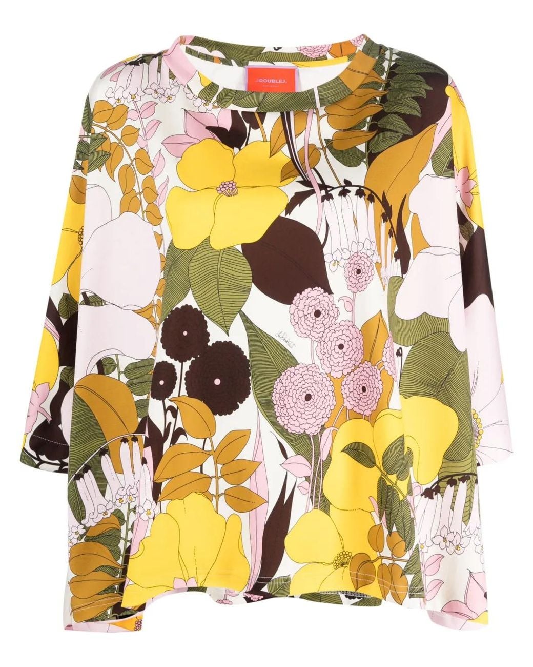 LaDoubleJ Yellow Meditation Floral-Print Kaftan
