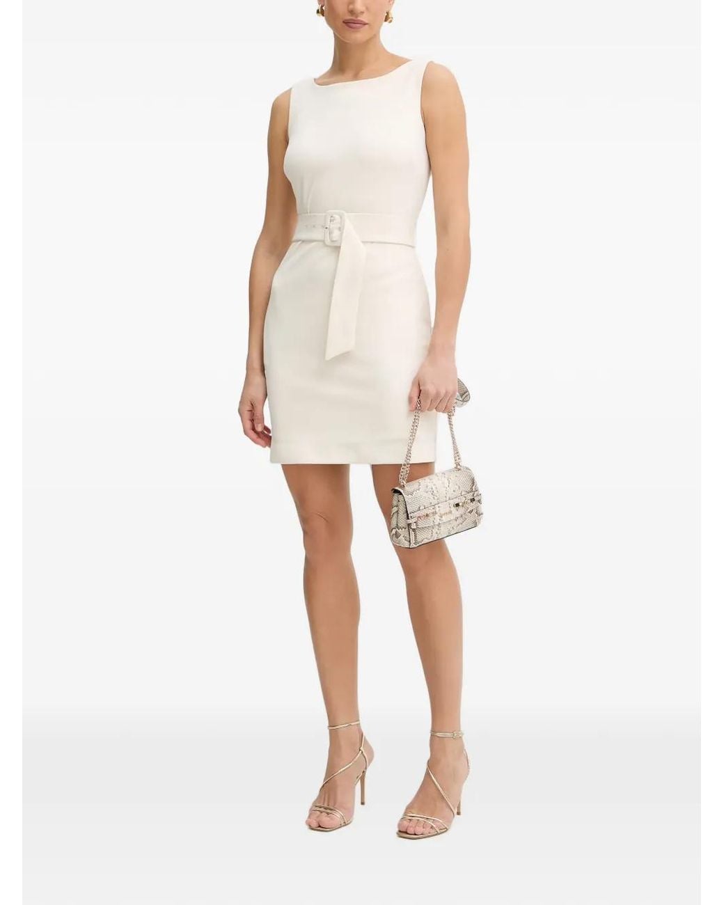 Silvian Heach White Belted Sleeveless Mini Dress