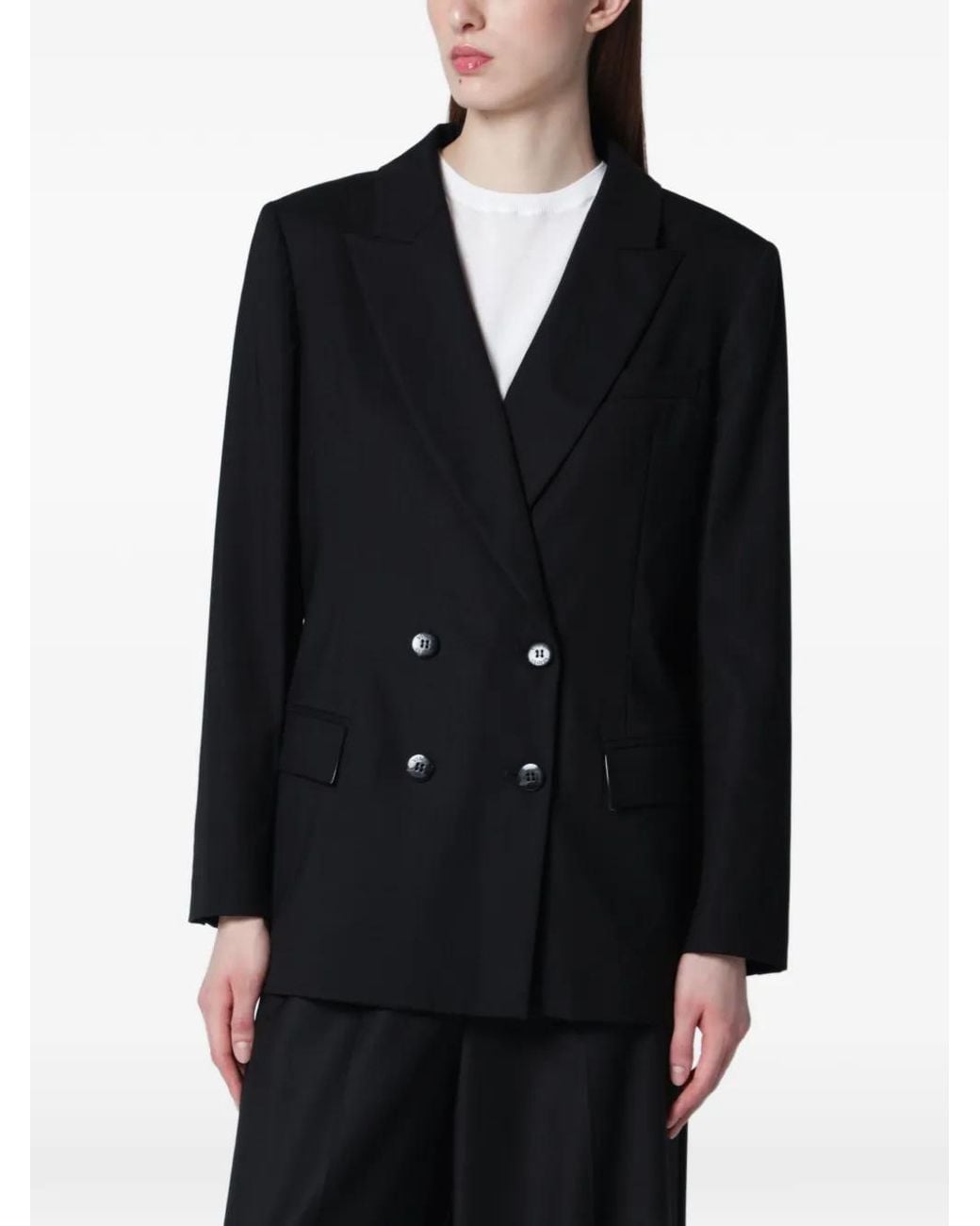 VI TO VI Black Veste En Soie À Boutonnière Croisée
