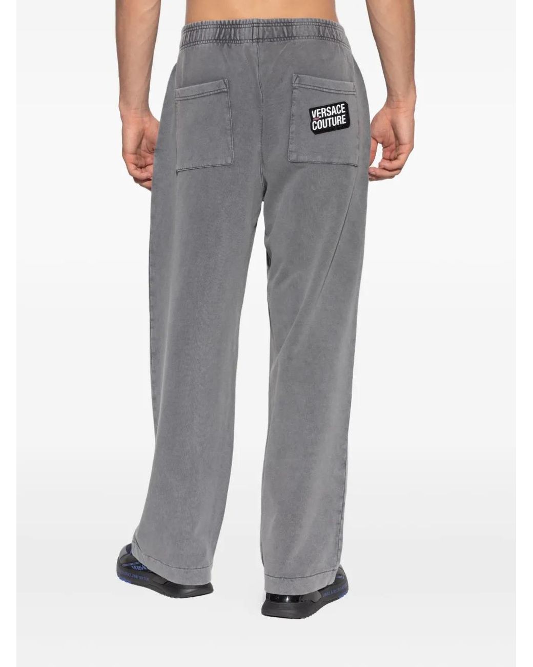 Versace Jeans Couture Gray Logo-Patch Elasticated Trousers for men