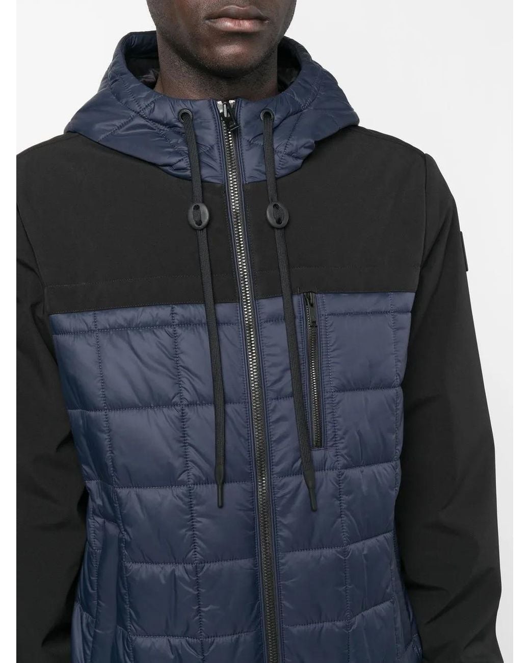 Moose Knuckles Blue Panelled Hooded Padded Jacket for men