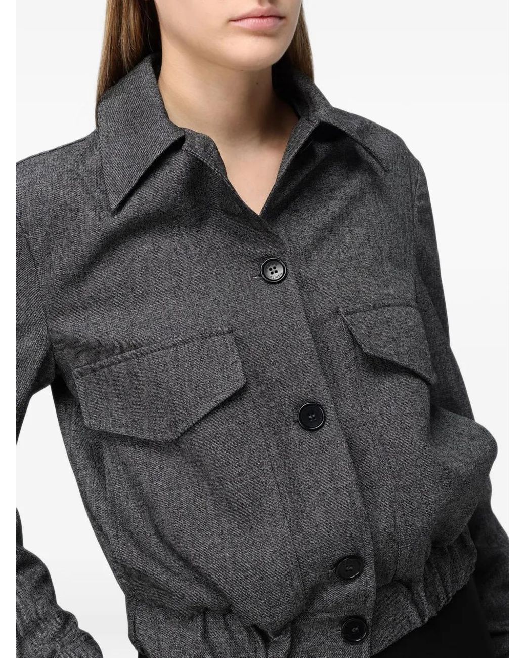 Hanita Gray Button-Up Elasticated-Hem Jacket