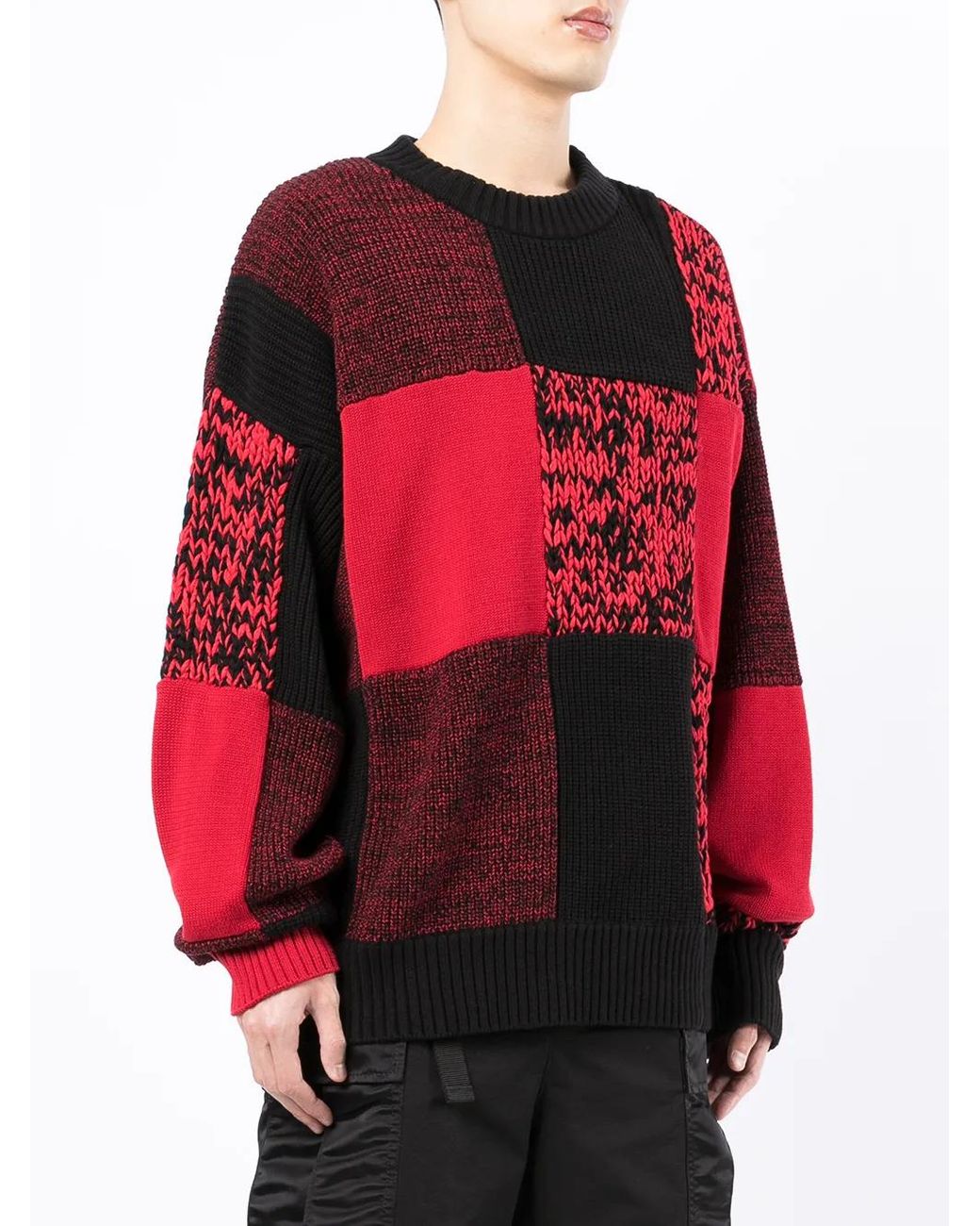 Sacai Red Checked Round-Neck Jumper for men