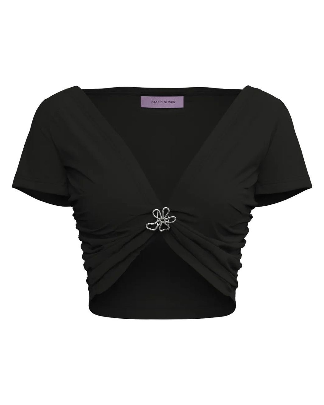 MACCAPANI Black Angela Gathered-Detail Cropped Top