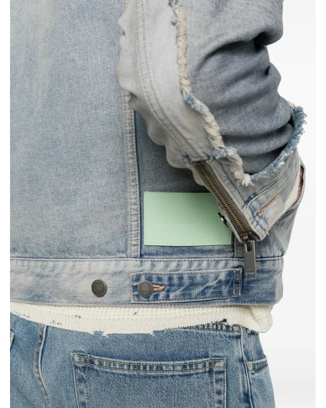 Haikure Blue Distressed Panelled Denim Jacket for men