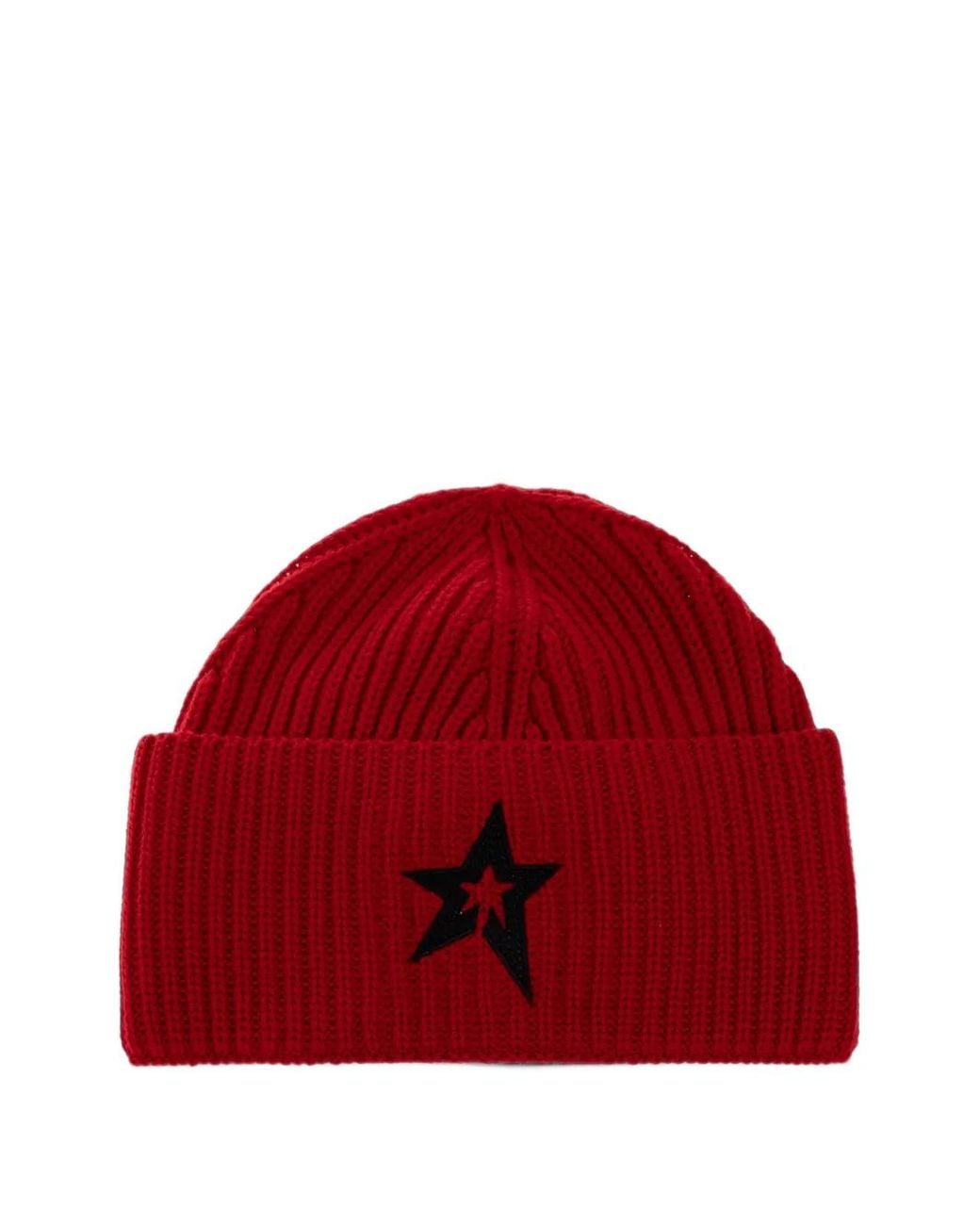 Perfect Moment Red Knitted Wool Ribbed Star Beanie