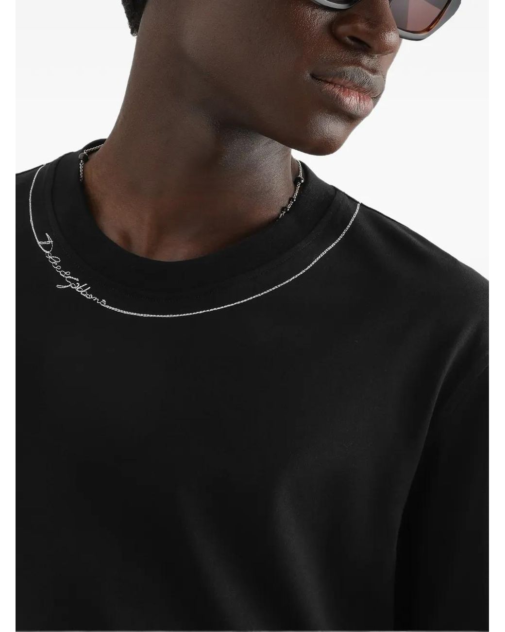 Dolce & Gabbana Black Dolce & Gabbana Cotton T-Shirt With Embroidery for men