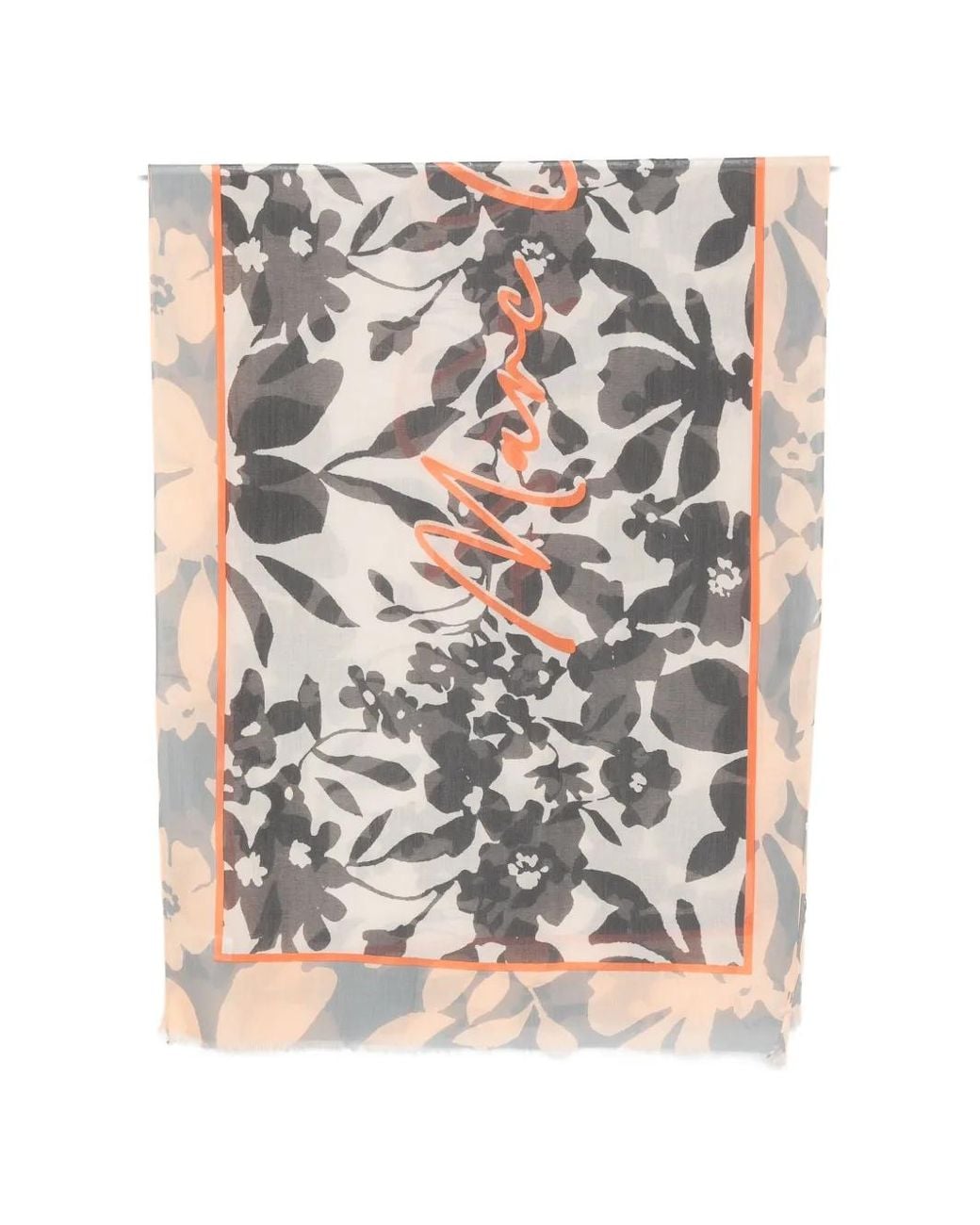Marc O' Polo White Floral-Print Logo-Motif Scarf