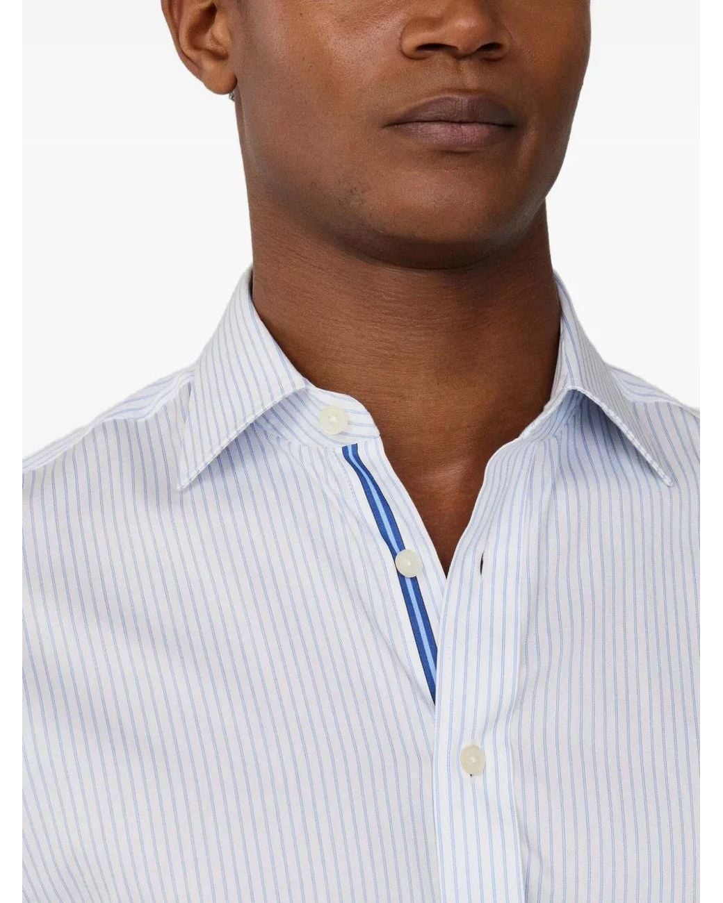 Hackett Blue Button-Down Striped Cotton Shirt for men