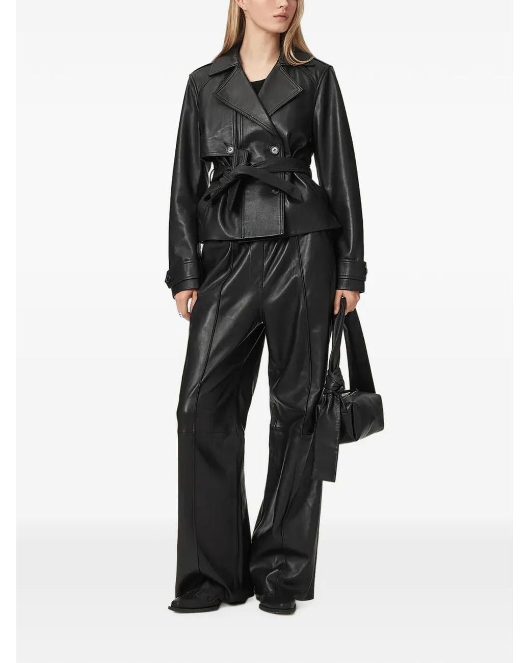 AllSaints Black Double-Breasted Belted Jacket