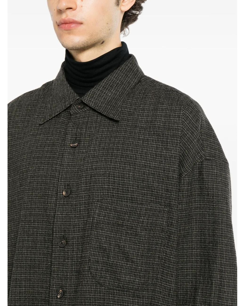 Ziggy Chen Black Check-Pattern Button-Up Shirt for men