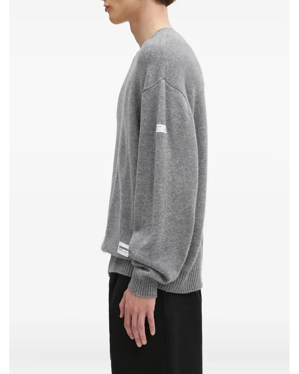 Neighborhood Gray Logo-Patch Crew-Neck Sweater for men
