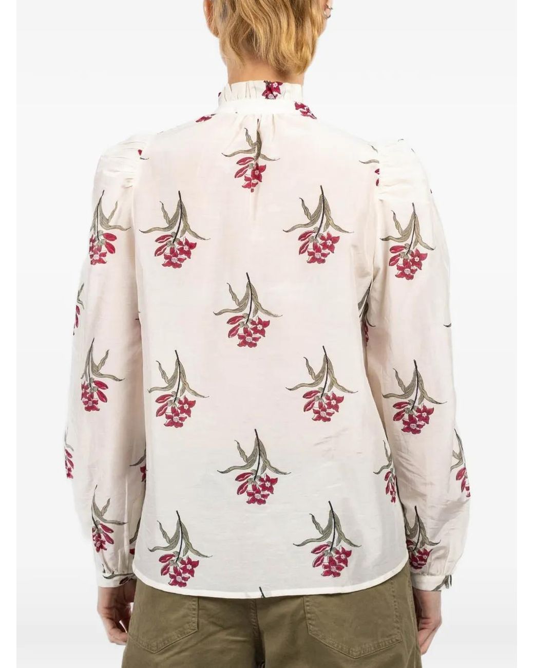 Alix Of Bohemia White Annabel Floral-Print Ruffle Shirt