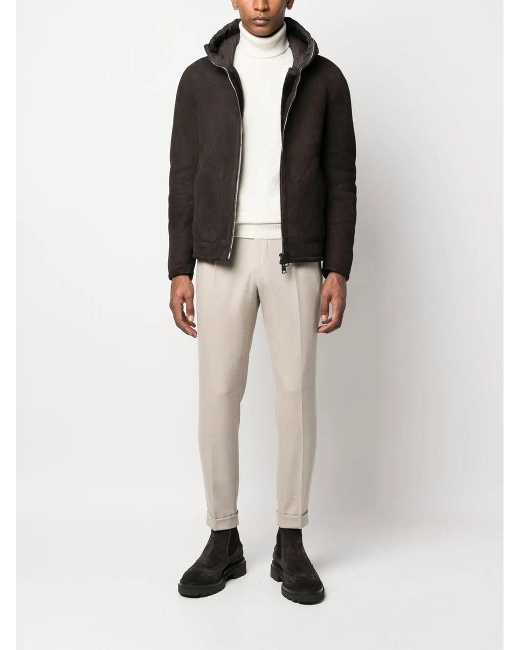 Herno Black Hooded Sheepskin-Shearling Jacket for men