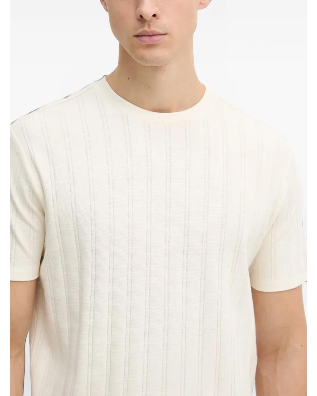 Guess White Ribbed-Knit T-Shirt for men
