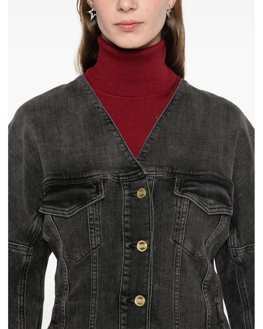 Chaqueta Vaquera Con Efecto Lavado Ganni de color Black