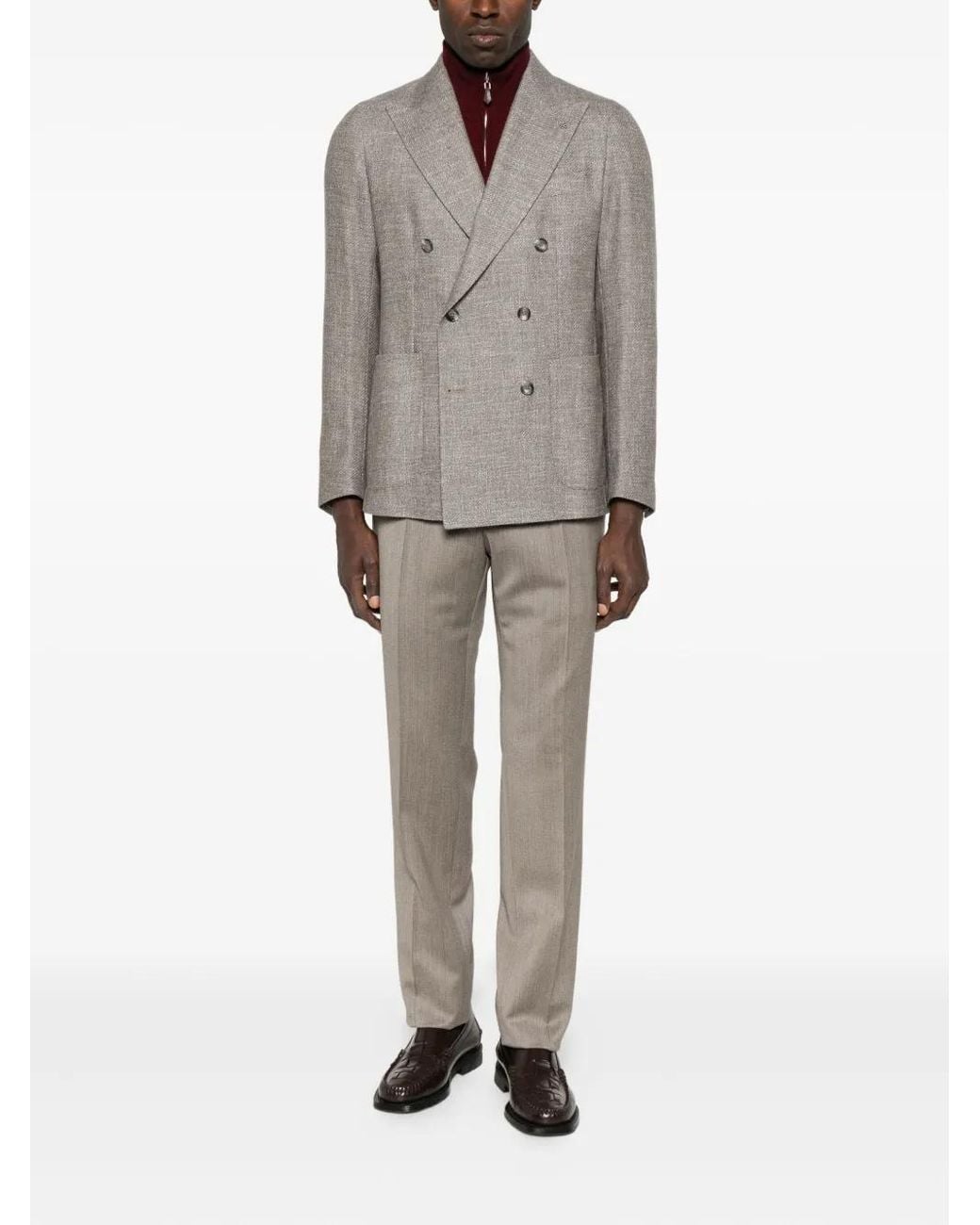 Tagliatore Gray Double-Breasted Textured Jacket for men