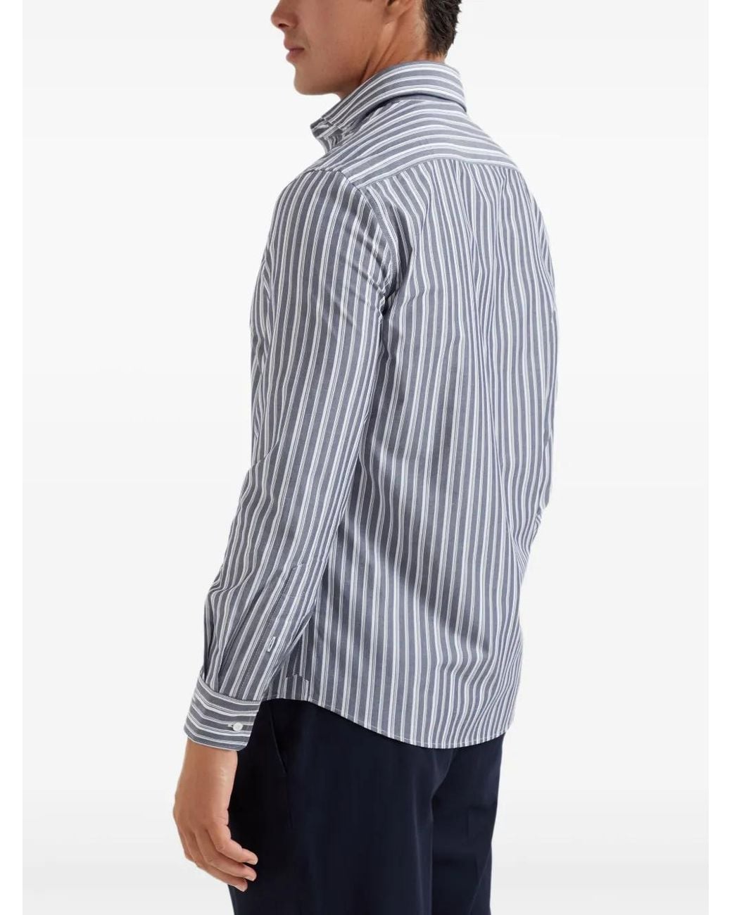 Brunello Cucinelli Blue Striped Shirt for men