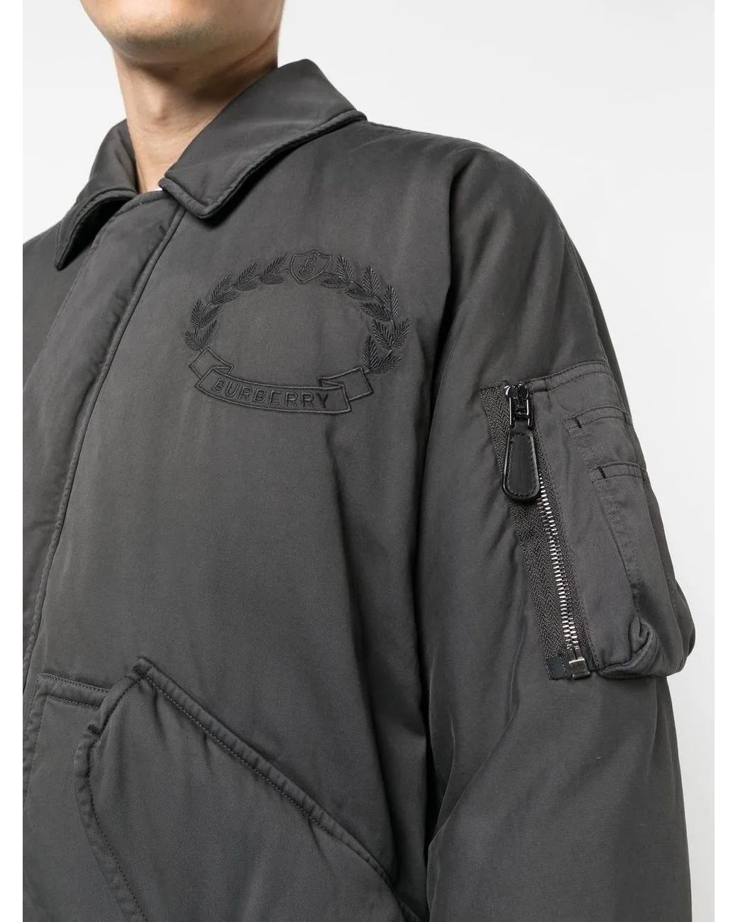 Burberry Gray Embroidered-Logo Bomber Jacket for men