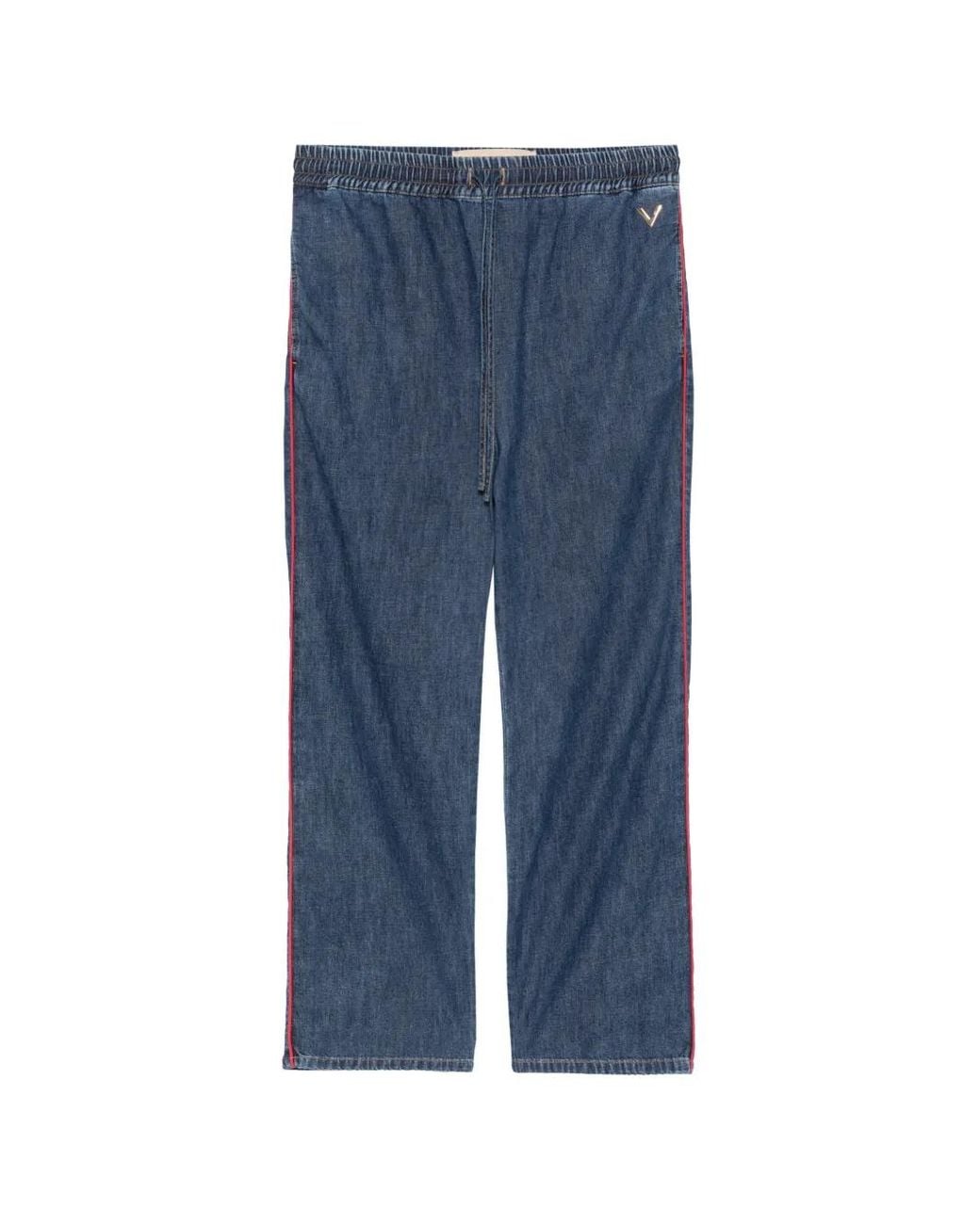 Valentino Garavani Blue Drawstring-Waist Contrast-Piping Jeans