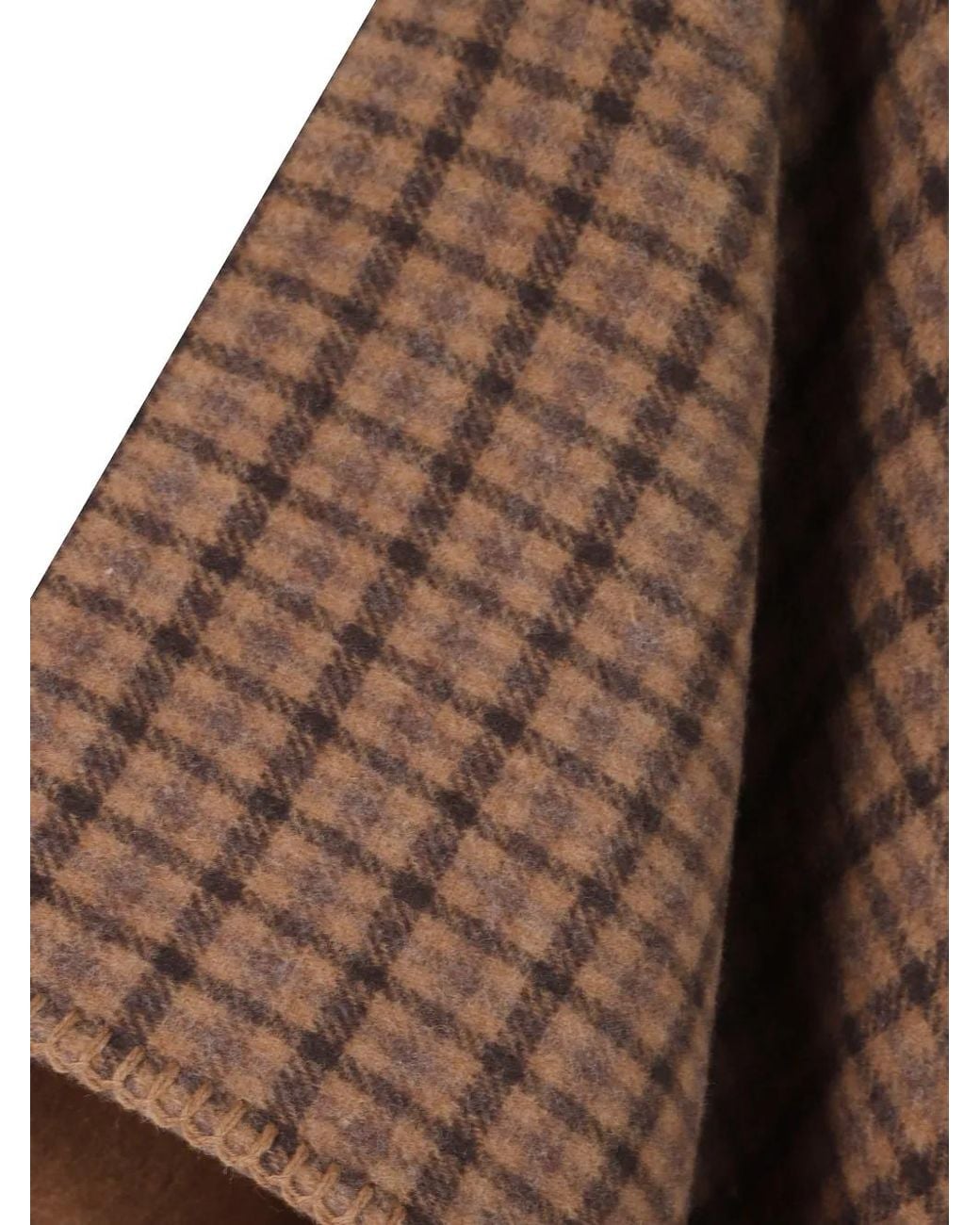 Dondup Brown Check-Pattern Fringed Cape