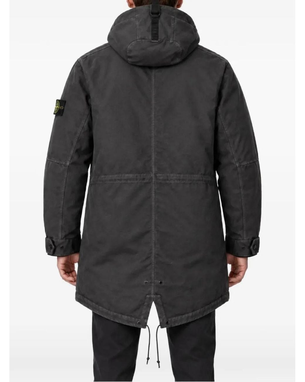 Stone Island Gray Logo-Patch Hooded Parka for men