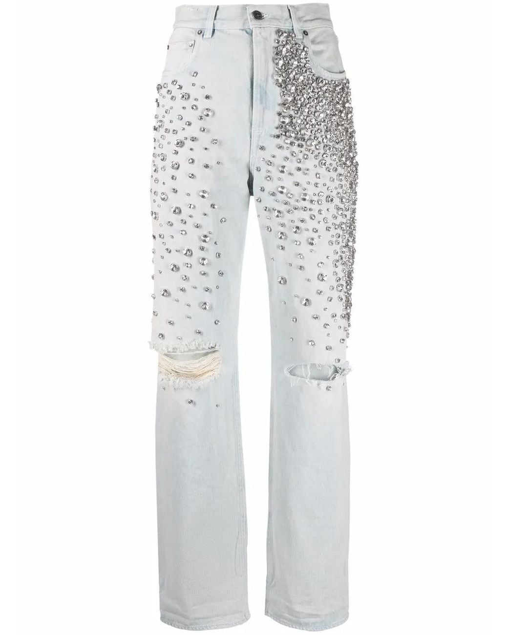 Golden Goose Deluxe Brand White Light Cotton Jeans With Crystal Stones