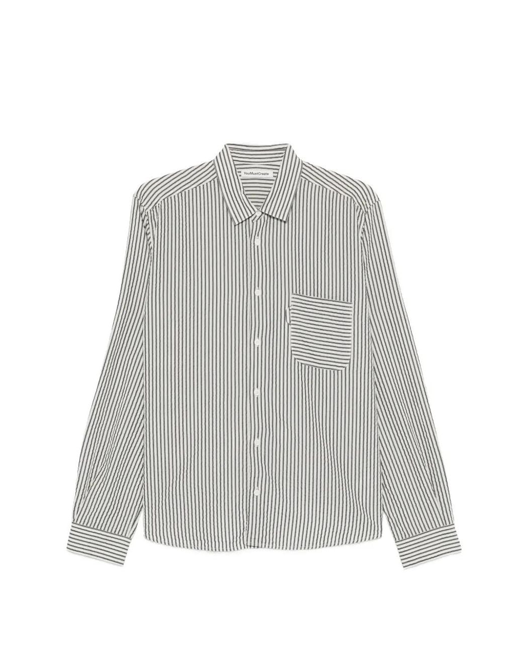 YMC Gray Curtis Striped Chest-Pocket Shirt for men