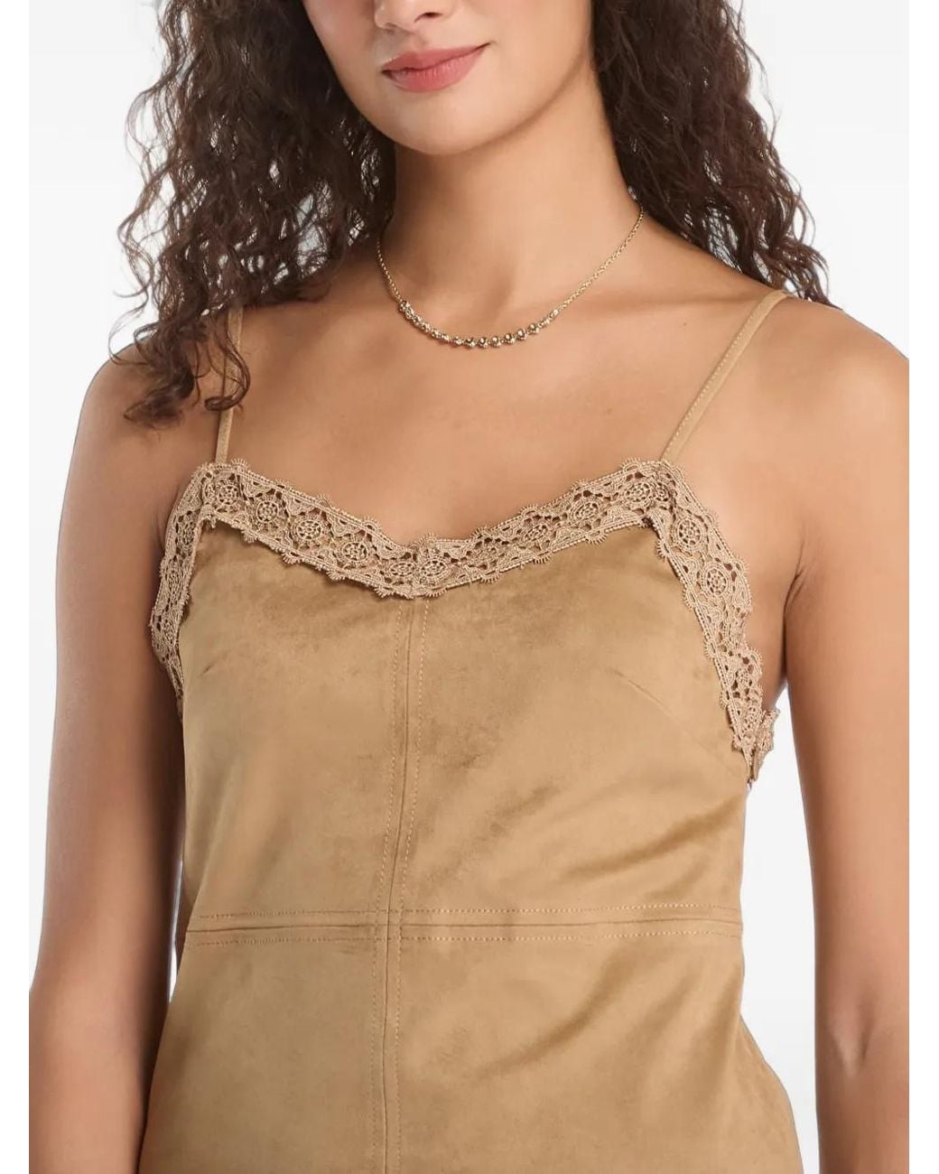 Guess Natural Lace-Trim Spaghetti-Strap Mini Dress