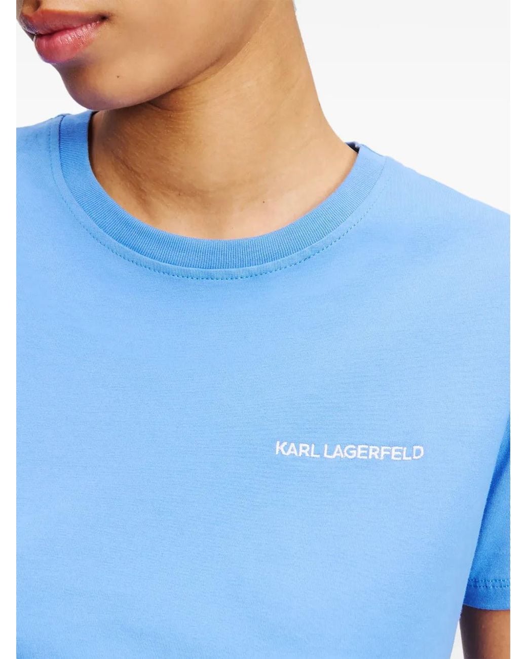 Karl Lagerfeld Blue Logo-Embroidered T-Shirt