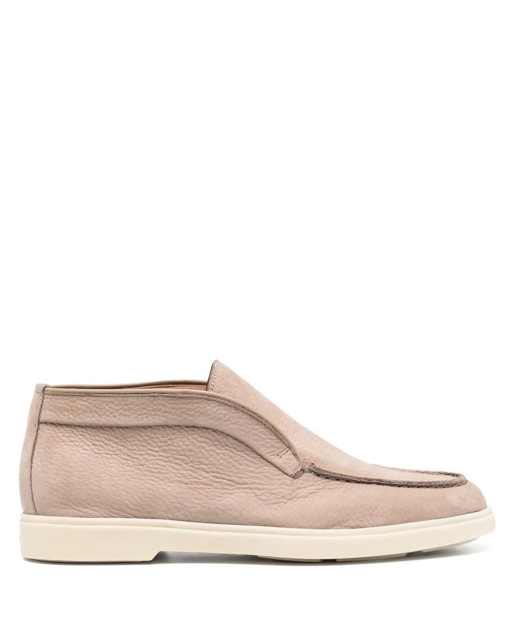 Santoni Pink Pebbled Suede Loafers