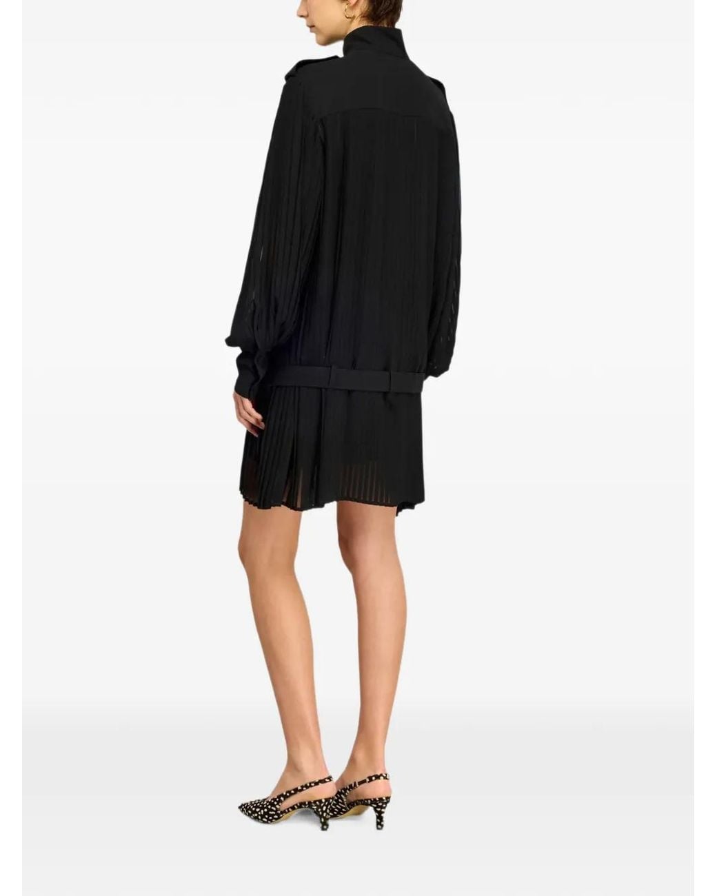 Semicouture Black Belted Pleated-Skirt Mini Dress