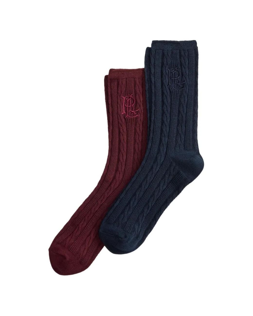 Ralph Lauren Blue Cable-Knit Embroidered-Logo Socks