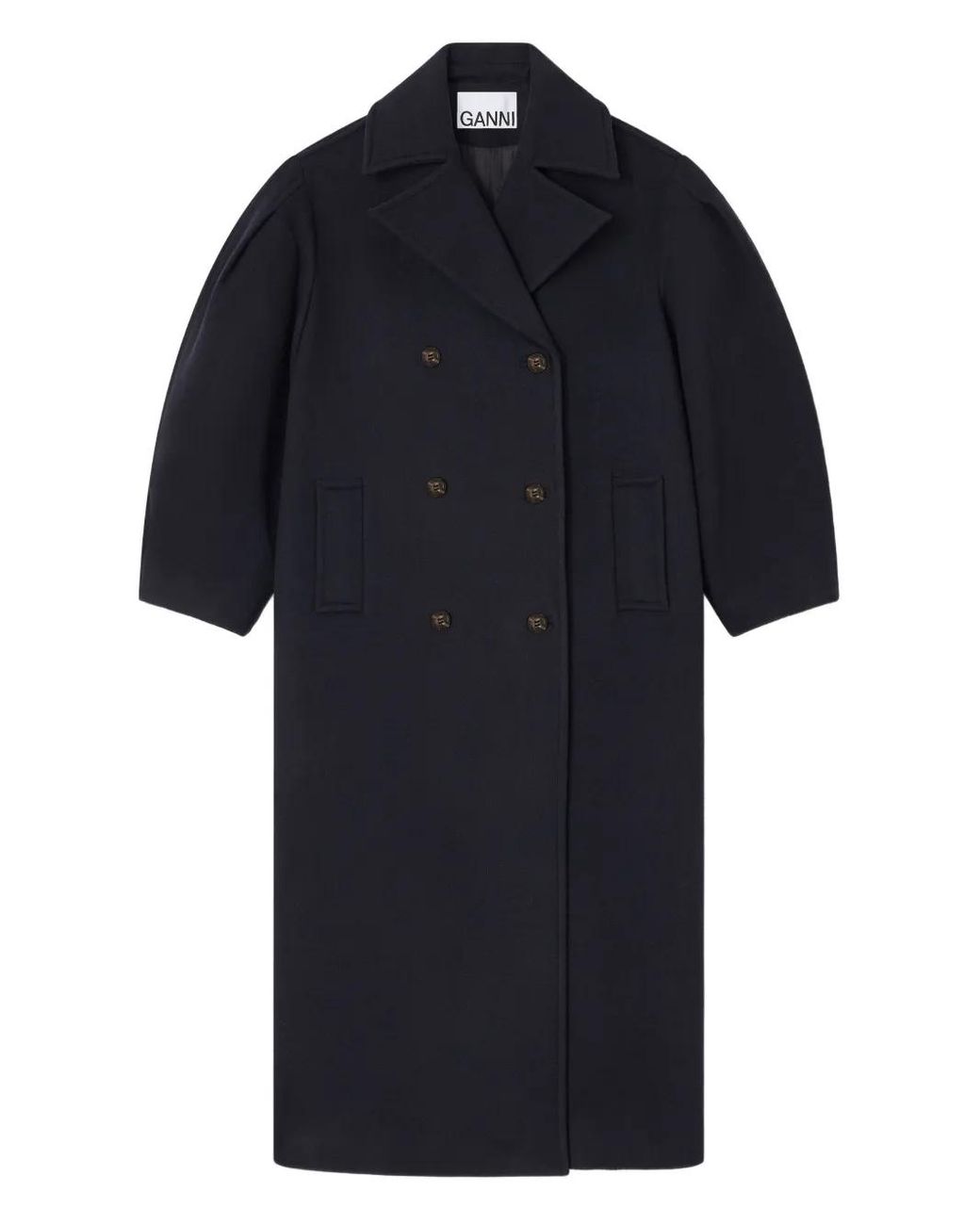 Ganni Blue Oversized Button-Front Coat With Pockets