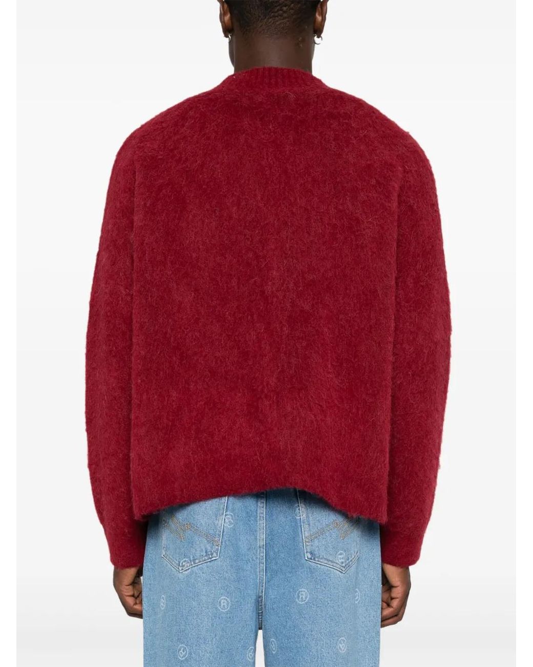 Martine Rose Red Brushed V-Neck Sweater