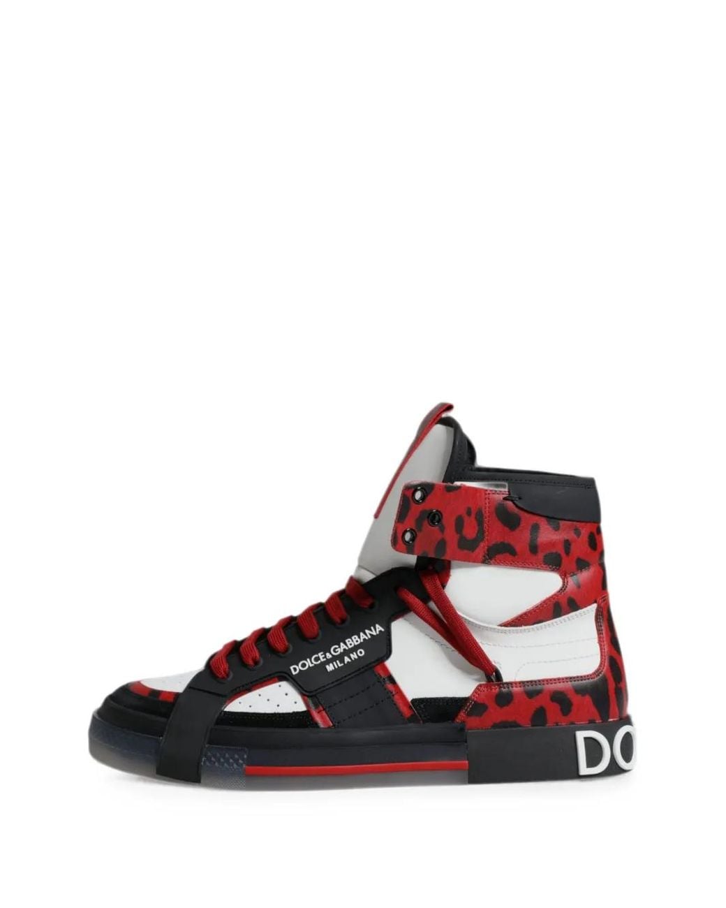 Dolce & Gabbana Red Portofino Leopard-Print Calf-Hair Sneakers for men