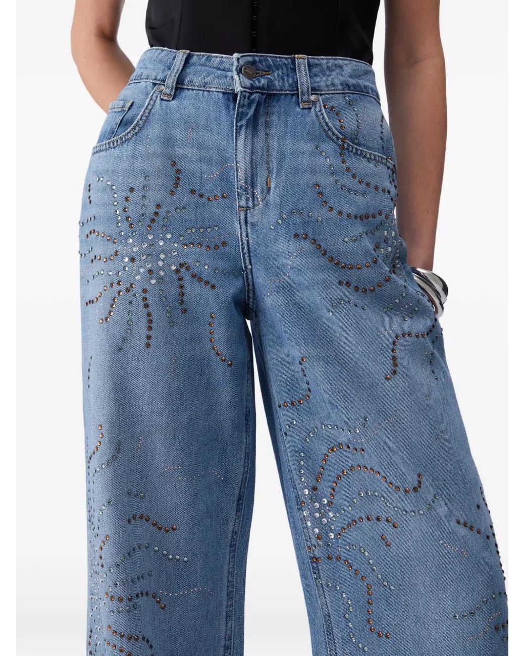 Liu Jo Blue Straight-Leg Jeans With Rhinestones