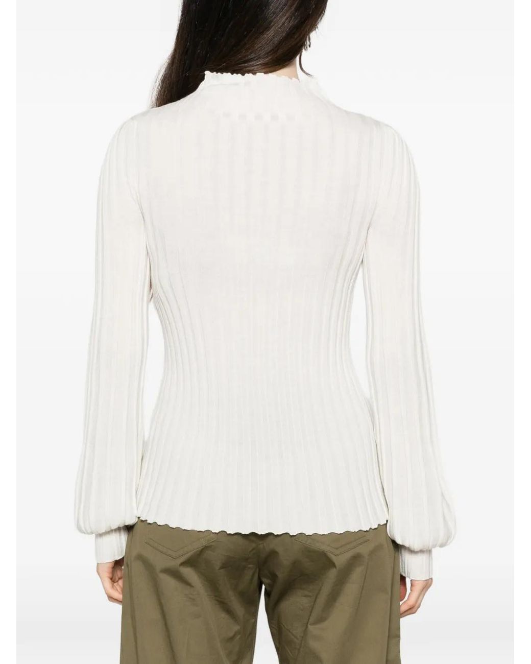 Liviana Conti White Ribbed-Knit Mock-Neck Sweater