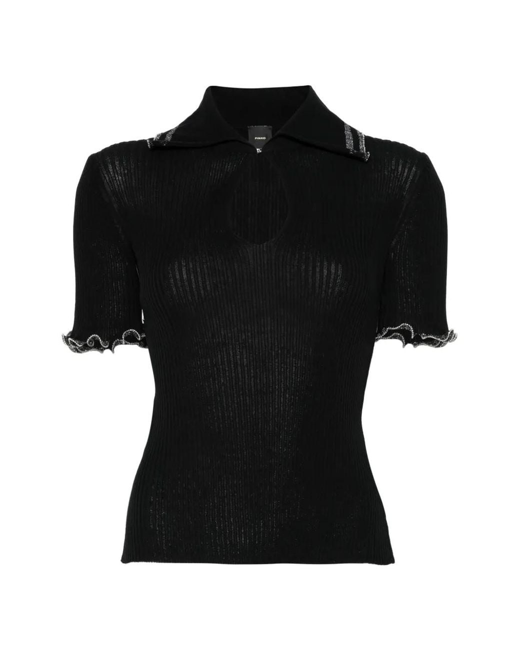 Pinko Black Ribbed Sweater With Jewel Edges
