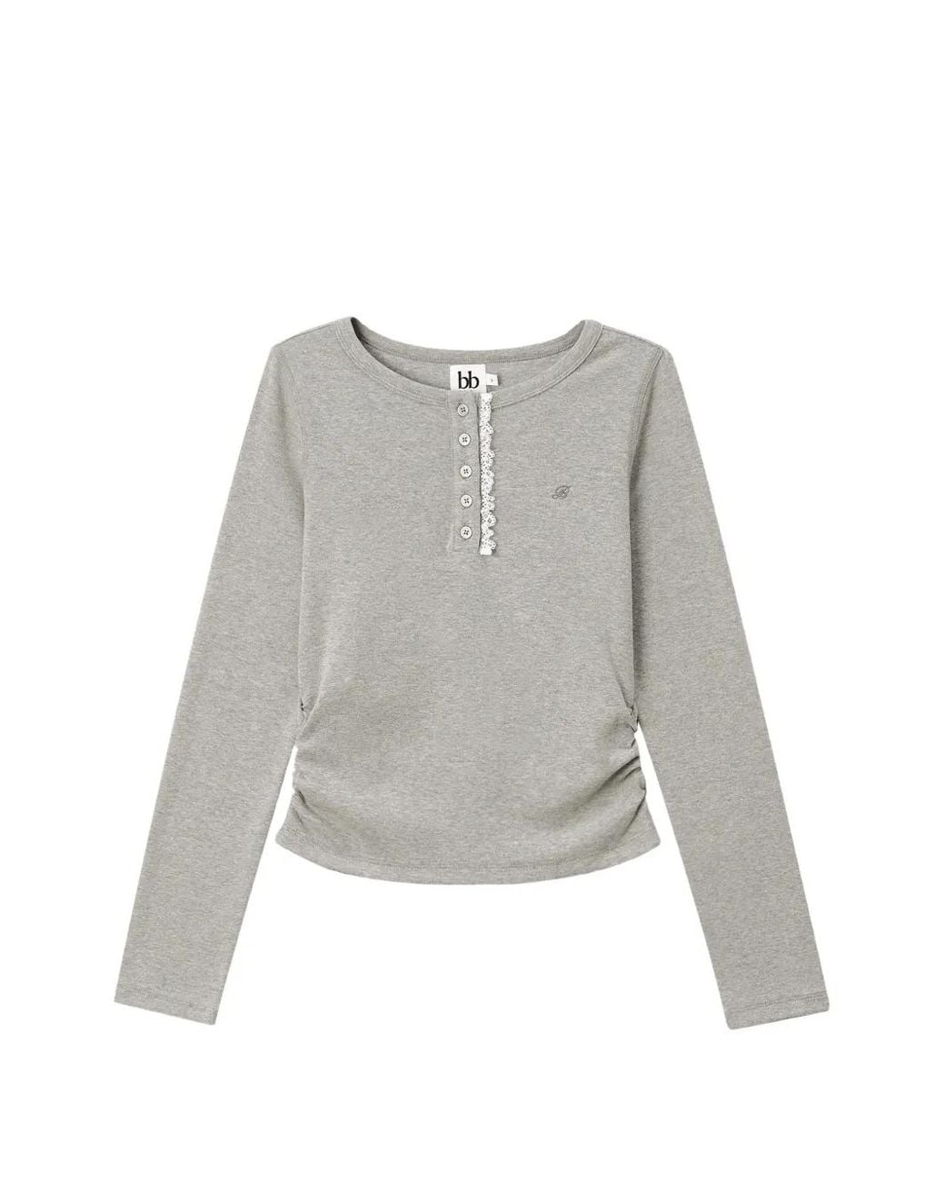 B+ AB Gray Lace-Trim Ruched-Side T-Shirt