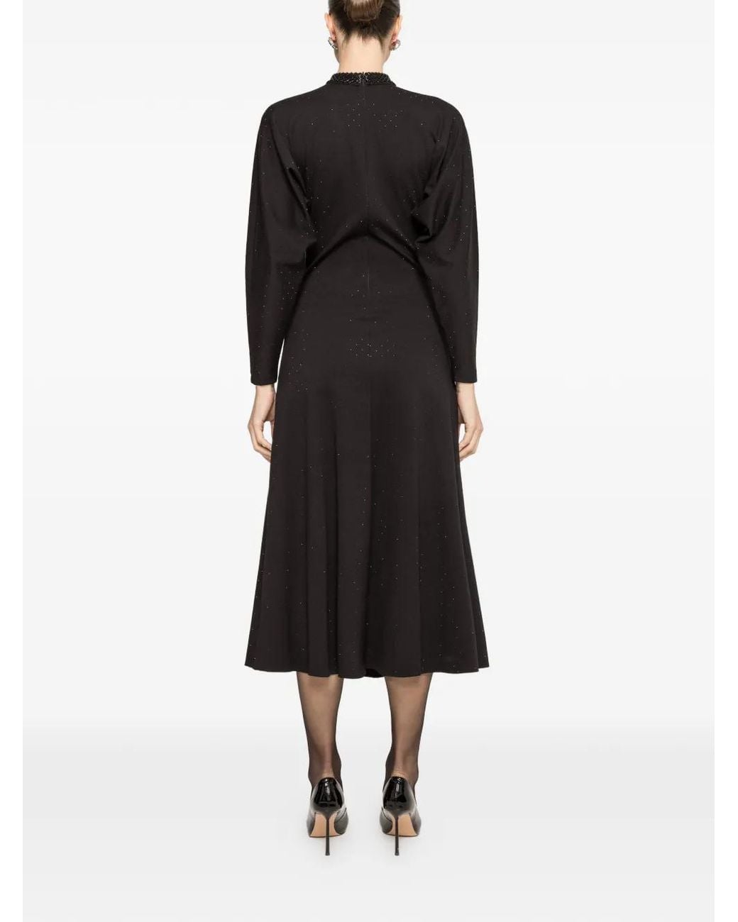 Nissa Black Rhinestone-Embellished Midi Dress