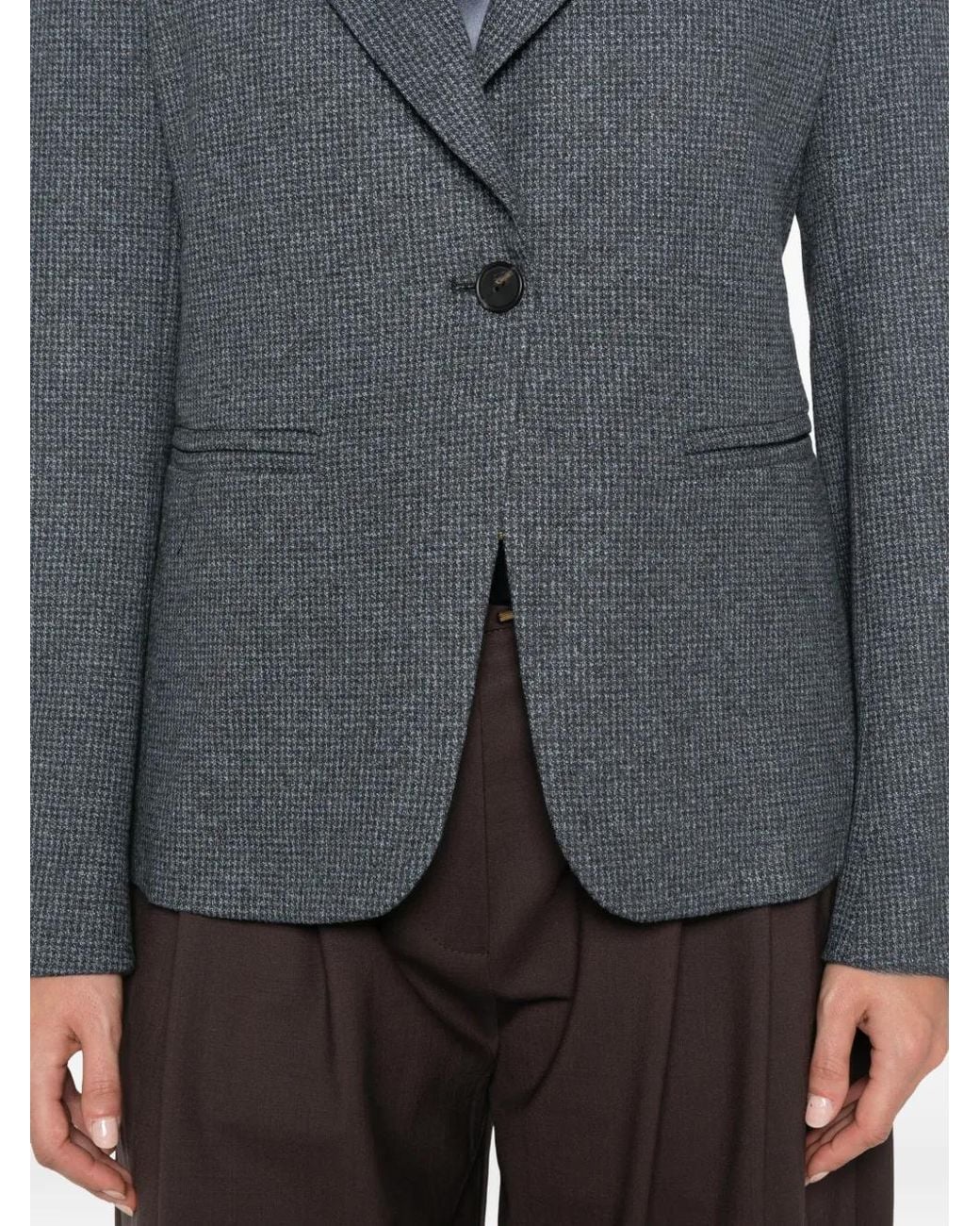 Max Mara Gray Houndstooth-Pattern Single-Breasted Blazer