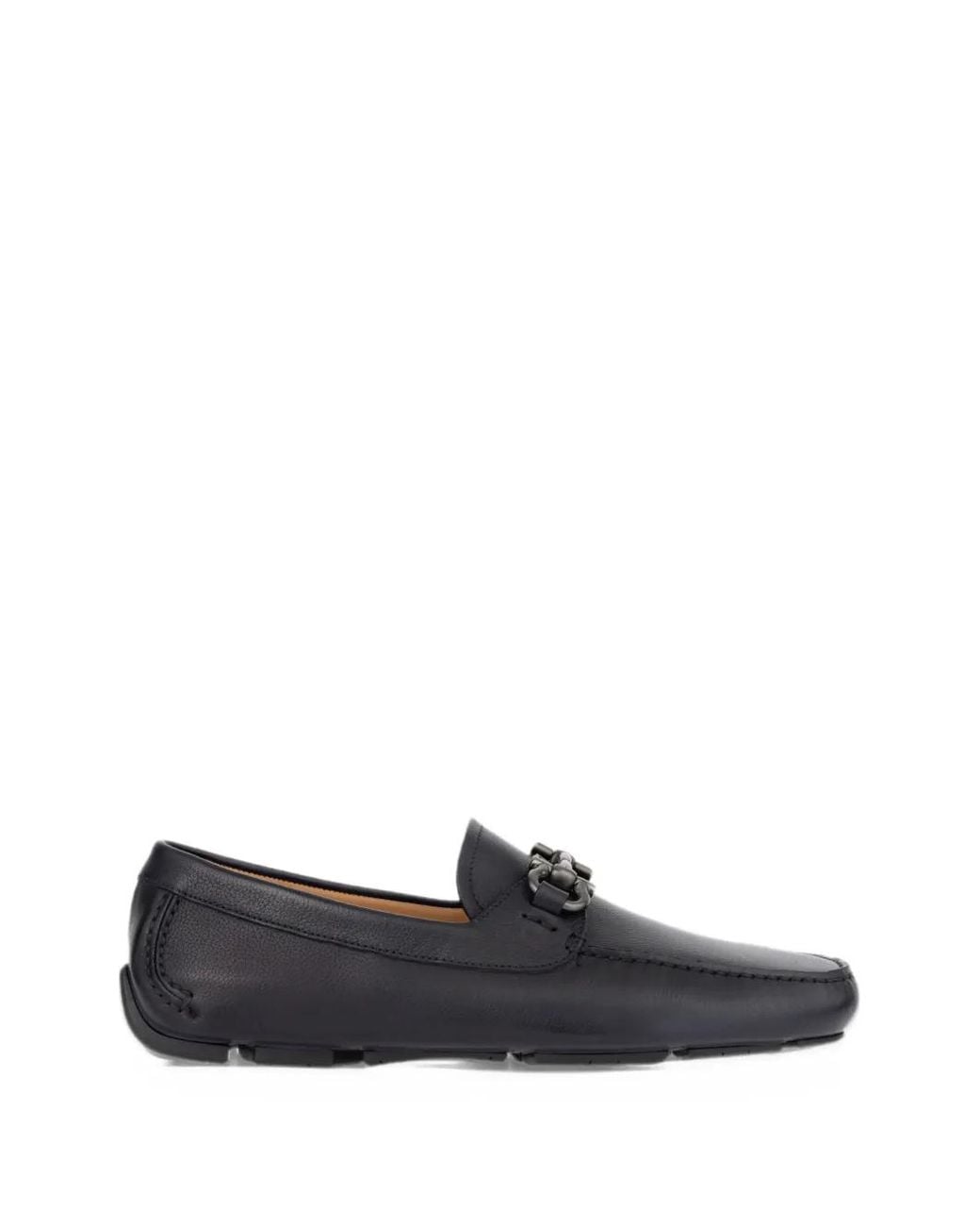 Ferragamo White Gancini Ornament Driver Loafers for men