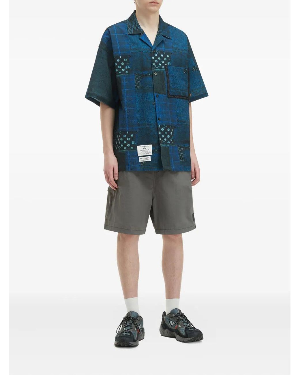 Alpha Industries Gray Patch-Detail Side-Pocket Shorts for men